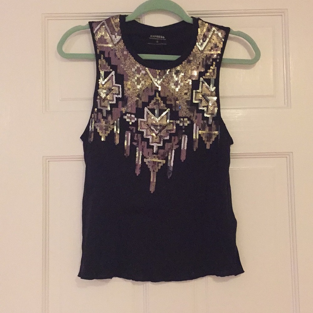 Express Black Tank with Metallic sequin detail XS